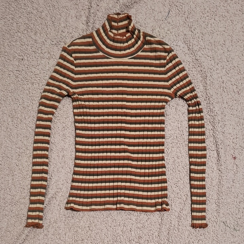 Madewell Red and Yellow Striped Turtleneck Tee